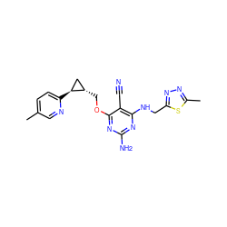 Cc1ccc([C@H]2C[C@@H]2COc2nc(N)nc(NCc3nnc(C)s3)c2C#N)nc1 ZINC000205787304