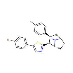 Cc1ccc([C@H]2C[C@@H]3CC[C@H]([C@H]2c2ncc(-c4ccc(Br)cc4)s2)N3C)cc1 ZINC000014978633