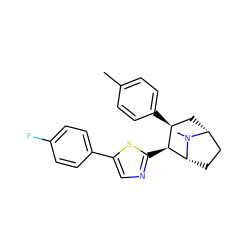 Cc1ccc([C@H]2C[C@@H]3CC[C@H]([C@H]2c2ncc(-c4ccc(F)cc4)s2)N3C)cc1 ZINC000014978609