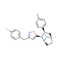 Cc1ccc([C@H]2C[C@H]3CC[C@@H]([C@H]2c2cc(Cc4ccc(Cl)cc4)no2)N3C)cc1 ZINC000045483967