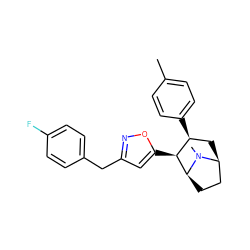 Cc1ccc([C@H]2C[C@H]3CC[C@@H]([C@H]2c2cc(Cc4ccc(F)cc4)no2)N3C)cc1 ZINC000045483960