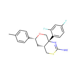 Cc1ccc([C@H]2C[C@H]3CSC(N)=N[C@@]3(c3ccc(F)cc3F)CO2)cc1 ZINC000221037011