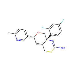 Cc1ccc([C@H]2C[C@H]3CSC(N)=N[C@@]3(c3ccc(F)cc3F)CO2)cn1 ZINC000169708469