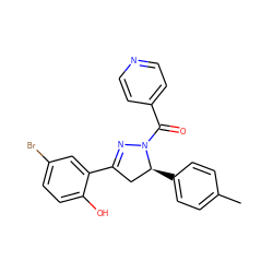 Cc1ccc([C@H]2CC(c3cc(Br)ccc3O)=NN2C(=O)c2ccncc2)cc1 ZINC000299836962