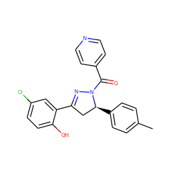 Cc1ccc([C@H]2CC(c3cc(Cl)ccc3O)=NN2C(=O)c2ccncc2)cc1 ZINC000299839422