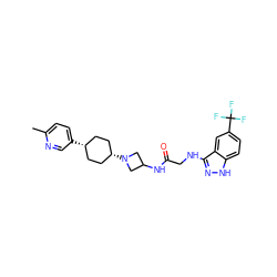 Cc1ccc([C@H]2CC[C@@H](N3CC(NC(=O)CNc4n[nH]c5ccc(C(F)(F)F)cc45)C3)CC2)cn1 ZINC000254134087