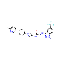 Cc1ccc([C@H]2CC[C@@H](N3CC(NC(=O)CNc4nn(C)c5ccc(C(F)(F)F)cc45)C3)CC2)cn1 ZINC000253803080