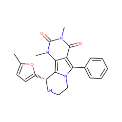 Cc1ccc([C@H]2NCCn3c(-c4ccccc4)c4c(=O)n(C)c(=O)n(C)c4c32)o1 ZINC000209525793