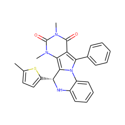 Cc1ccc([C@H]2Nc3ccccc3-n3c(-c4ccccc4)c4c(=O)n(C)c(=O)n(C)c4c32)s1 ZINC000072120574