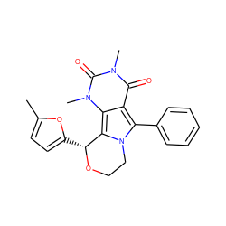 Cc1ccc([C@H]2OCCn3c(-c4ccccc4)c4c(=O)n(C)c(=O)n(C)c4c32)o1 ZINC000209535865