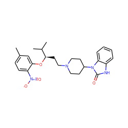 Cc1ccc([N+](=O)[O-])c(O[C@H](CCN2CCC(n3c(=O)[nH]c4ccccc43)CC2)C(C)C)c1 ZINC000028334052