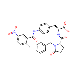 Cc1ccc([N+](=O)[O-])cc1C(=O)Nc1ccc(C[C@H](NC(=O)[C@@H]2CCC(=O)N2Cc2ccccc2)C(=O)O)cc1 ZINC000027857789