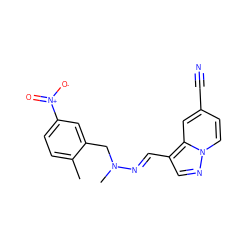 Cc1ccc([N+](=O)[O-])cc1CN(C)/N=C/c1cnn2ccc(C#N)cc12 ZINC000073198139