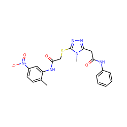 Cc1ccc([N+](=O)[O-])cc1NC(=O)CSc1nnc(CC(=O)Nc2ccccc2)n1C ZINC000002851903