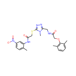 Cc1ccc([N+](=O)[O-])cc1NC(=O)CSc1nnc(CNC(=O)COc2c(C)cccc2C)n1C ZINC000002832520