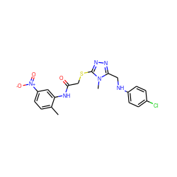 Cc1ccc([N+](=O)[O-])cc1NC(=O)CSc1nnc(CNc2ccc(Cl)cc2)n1C ZINC000000797526