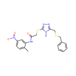 Cc1ccc([N+](=O)[O-])cc1NC(=O)CSc1nnc(CSCc2ccccc2)n1C ZINC000002846213