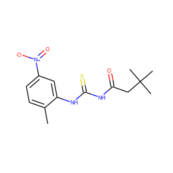 Cc1ccc([N+](=O)[O-])cc1NC(=S)NC(=O)CC(C)(C)C ZINC000000150277