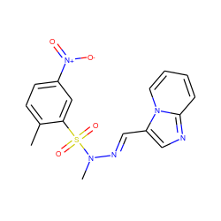 Cc1ccc([N+](=O)[O-])cc1S(=O)(=O)N(C)/N=C/c1cnc2ccccn12 ZINC000028871156