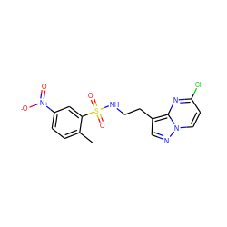 Cc1ccc([N+](=O)[O-])cc1S(=O)(=O)NCCc1cnn2ccc(Cl)nc12 ZINC000473121064