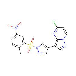 Cc1ccc([N+](=O)[O-])cc1S(=O)(=O)n1cc(-c2cnn3ccc(Cl)nc23)cn1 ZINC000473124733