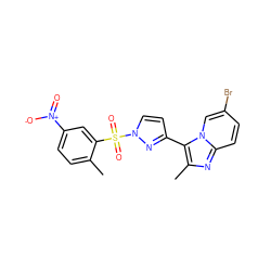 Cc1ccc([N+](=O)[O-])cc1S(=O)(=O)n1ccc(-c2c(C)nc3ccc(Br)cn23)n1 ZINC000028640932