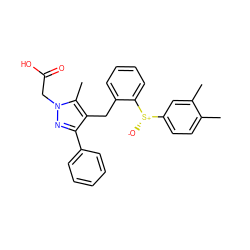 Cc1ccc([S@+]([O-])c2ccccc2Cc2c(-c3ccccc3)nn(CC(=O)O)c2C)cc1C ZINC000103237961