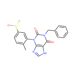 Cc1ccc([S@@+](C)[O-])cc1-n1c(=O)n(Cc2ccccc2)c(=O)c2[nH]cnc21 ZINC000001040202