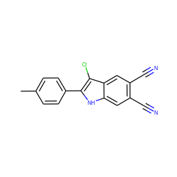 Cc1ccc(-c2[nH]c3cc(C#N)c(C#N)cc3c2Cl)cc1 ZINC000096336802