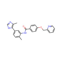 Cc1ccc(-c2[nH]cnc2C)cc1NC(=O)c1ccc(OCc2ccccn2)cc1 ZINC000084703737