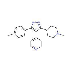 Cc1ccc(-c2[nH]nc(C3CCN(C)CC3)c2-c2ccncc2)cc1 ZINC000049072975