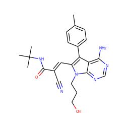 Cc1ccc(-c2c(/C=C(\C#N)C(=O)NC(C)(C)C)n(CCCO)c3ncnc(N)c23)cc1 ZINC000095564455