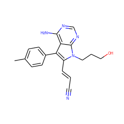 Cc1ccc(-c2c(/C=C/C#N)n(CCCO)c3ncnc(N)c23)cc1 ZINC000117466466