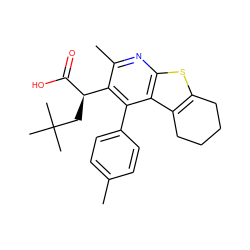 Cc1ccc(-c2c([C@@H](CC(C)(C)C)C(=O)O)c(C)nc3sc4c(c23)CCCC4)cc1 ZINC000113124387