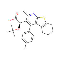 Cc1ccc(-c2c([C@@H](OC(C)(C)C)C(=O)O)c(C)nc3sc4c(c23)CCCC4)cc1 ZINC000113122789