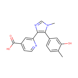 Cc1ccc(-c2c(-c3cc(C(=O)O)ccn3)ncn2C)cc1O ZINC000218196861