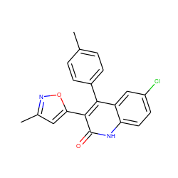 Cc1ccc(-c2c(-c3cc(C)no3)c(=O)[nH]c3ccc(Cl)cc23)cc1 ZINC000029126357