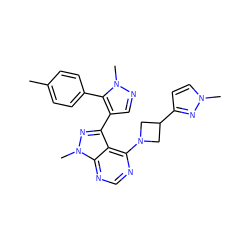 Cc1ccc(-c2c(-c3nn(C)c4ncnc(N5CC(c6ccn(C)n6)C5)c34)cnn2C)cc1 ZINC000169706073