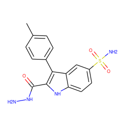 Cc1ccc(-c2c(C(=O)NN)[nH]c3ccc(S(N)(=O)=O)cc23)cc1 ZINC000040918426