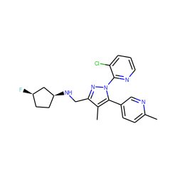 Cc1ccc(-c2c(C)c(CN[C@H]3CC[C@@H](F)C3)nn2-c2ncccc2Cl)cn1 ZINC000040395123