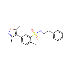 Cc1ccc(-c2c(C)noc2C)cc1S(=O)(=O)NCCc1ccccc1 ZINC000064837537