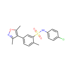 Cc1ccc(-c2c(C)noc2C)cc1S(=O)(=O)Nc1ccc(Cl)cc1 ZINC000064837462