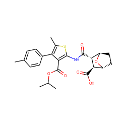 Cc1ccc(-c2c(C)sc(NC(=O)[C@H]3[C@H](C(=O)O)[C@H]4CC[C@H]3O4)c2C(=O)OC(C)C)cc1 ZINC000136879966