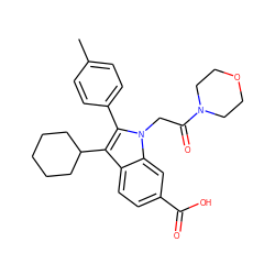 Cc1ccc(-c2c(C3CCCCC3)c3ccc(C(=O)O)cc3n2CC(=O)N2CCOCC2)cc1 ZINC000013609975