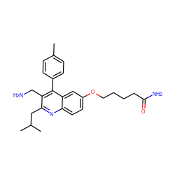 Cc1ccc(-c2c(CN)c(CC(C)C)nc3ccc(OCCCCC(N)=O)cc23)cc1 ZINC000149541520