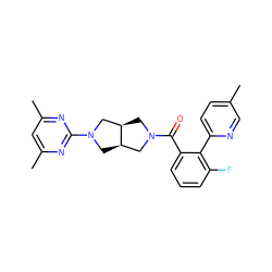 Cc1ccc(-c2c(F)cccc2C(=O)N2C[C@@H]3CN(c4nc(C)cc(C)n4)C[C@@H]3C2)nc1 ZINC000167115380