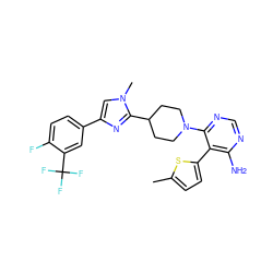 Cc1ccc(-c2c(N)ncnc2N2CCC(c3nc(-c4ccc(F)c(C(F)(F)F)c4)cn3C)CC2)s1 ZINC000219096111