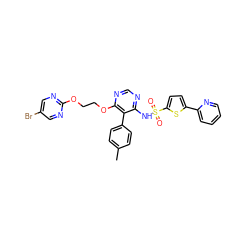 Cc1ccc(-c2c(NS(=O)(=O)c3ccc(-c4ccccn4)s3)ncnc2OCCOc2ncc(Br)cn2)cc1 ZINC000003929222