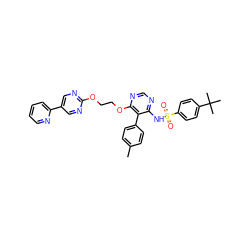 Cc1ccc(-c2c(NS(=O)(=O)c3ccc(C(C)(C)C)cc3)ncnc2OCCOc2ncc(-c3ccccn3)cn2)cc1 ZINC000028103162