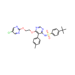 Cc1ccc(-c2c(NS(=O)(=O)c3ccc(C(C)(C)C)cc3)ncnc2OCCOc2ncc(Cl)cn2)cc1 ZINC000001542086